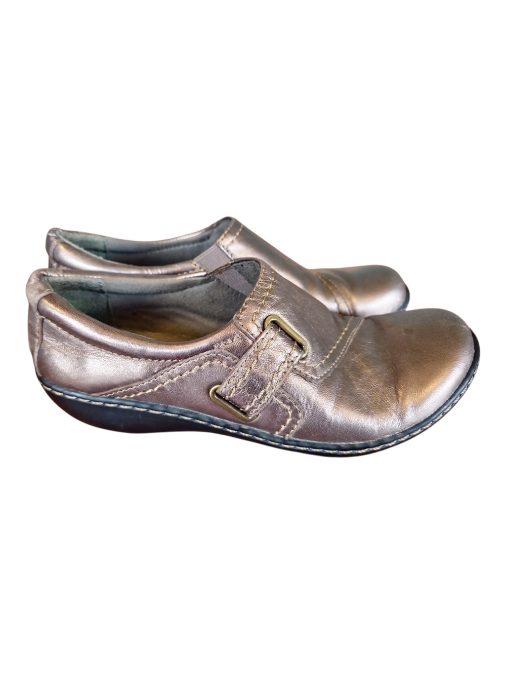 Clarks Ashland Blush slip-on loafers pewter leather Metallic Sze 6M Comfort Work